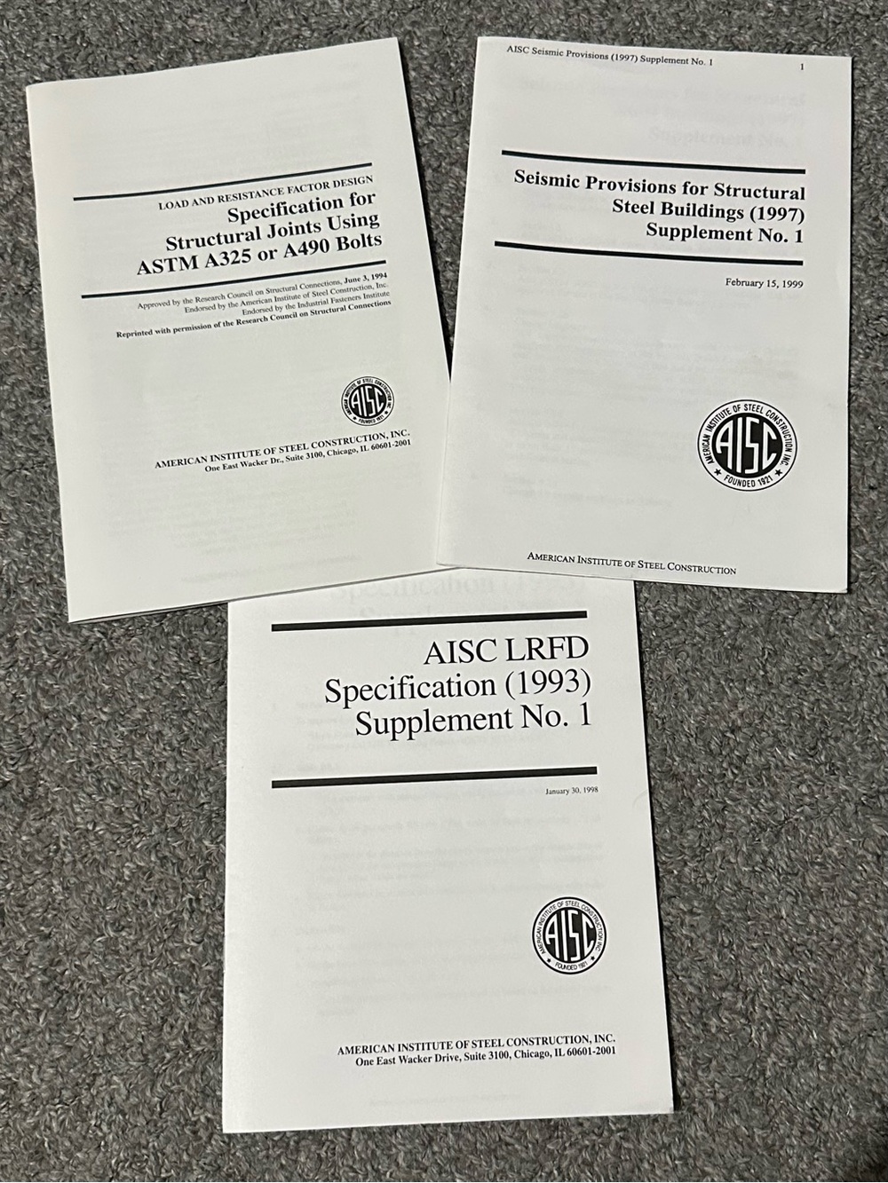 Lot of 3 AISC American Institute Steel Construction Manuals Seismic Structural